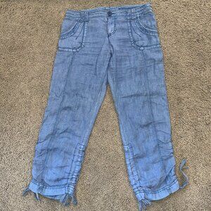 Anthropologie MARRAKECH Women's 100% Linen Cargo Joggers Sky Blue -EUC - Size 26